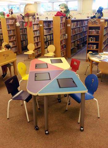 This iGroup table is located at the Hackensack Public Library in New Jersey, and specially designed for elementary and middle school student use. 