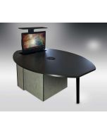 Oval conference table with monitor lift power and data unit and storage