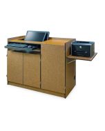 Multimedia Podium with side shelf Concealed Monitor Mount  keyboard tray and three locking doors in laminate and pvc edge 