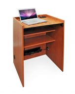Podium Lectern with laptop computer with power and data ports in wood grain laminate