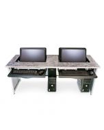 Laminate top metal base computer desk with recessed monitor mounts
